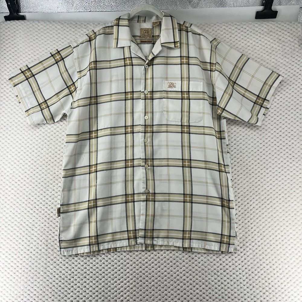 Old Skool Camp Shirt Plaid Button Up Short Sleeve Streetwear‎ Collared Casual XL